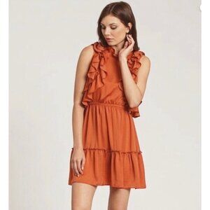 Dra Los Angeles Ruffle Mini Dress Rust Orange Size M‎
